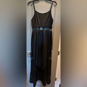 Satin and lace black maxi dress